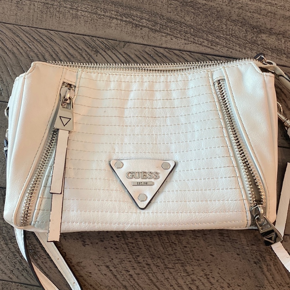 Guess white crossbody purse